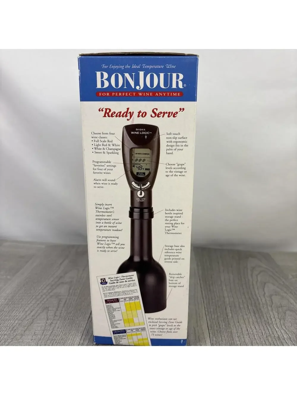 Vintage BonJour Wine Logic Digital Wine Thermometer 2001 Original Box